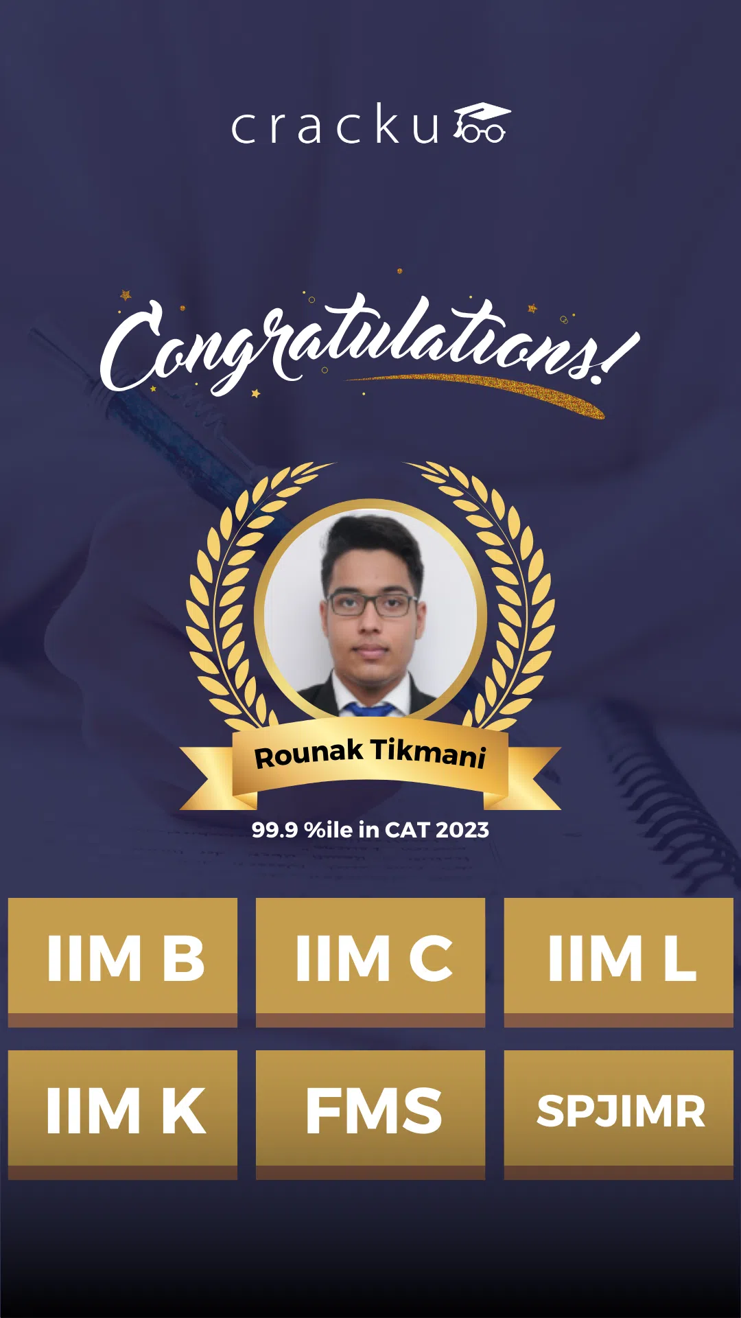 Rounak Tikmani - 99.9%ile in CAT 2023