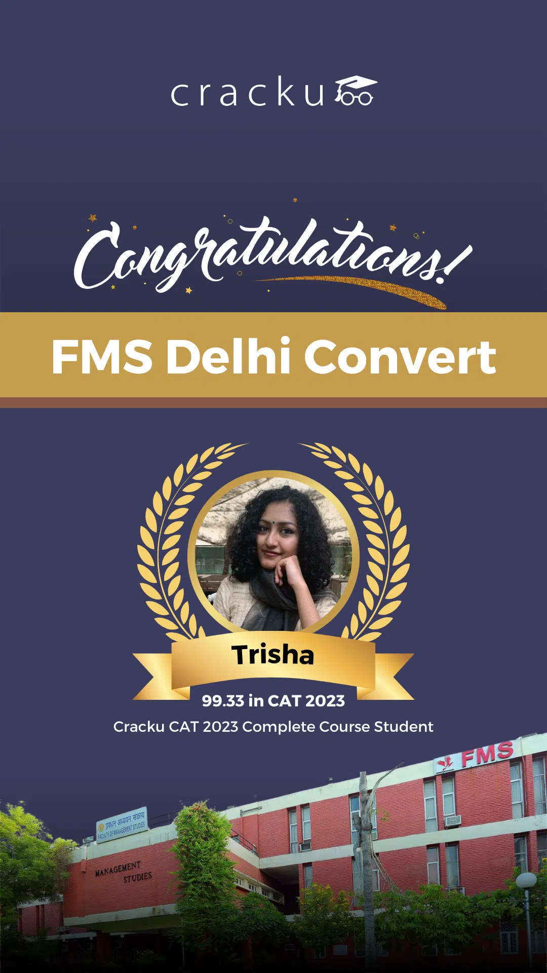 Trisha - 99.33%ile in CAT 2023